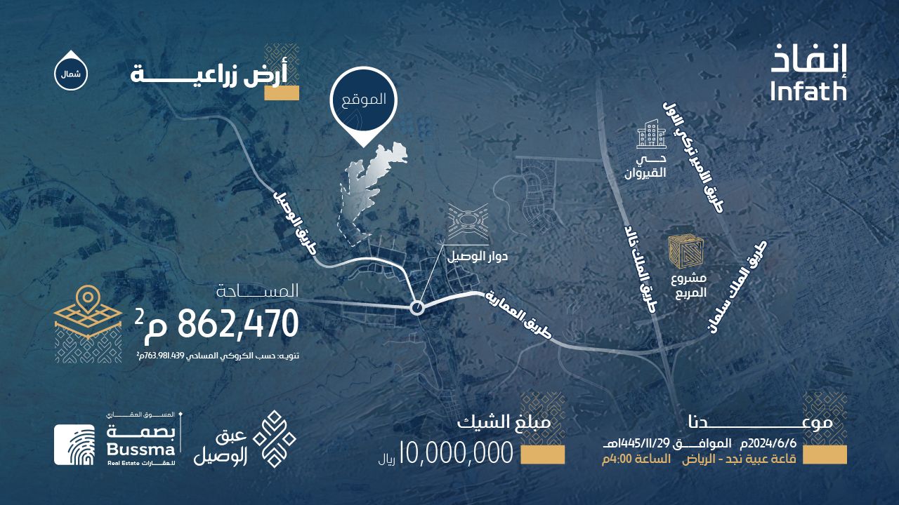 أرض زراعية للبيع بمزاد عبق الوصيل