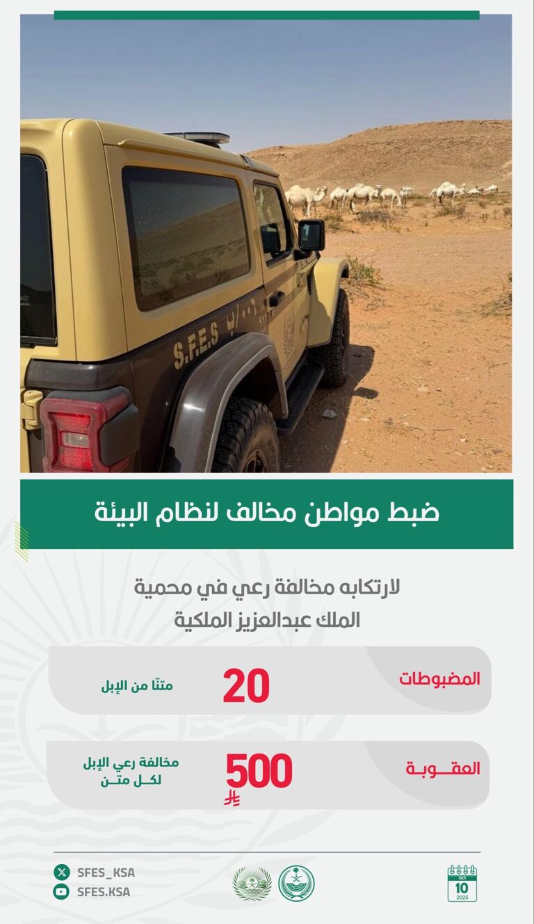 القبض-على-مواطن-لرعيه-الإبل-بمحمية-الملك-عبدالعزيز-الملكية-دون-تصريح