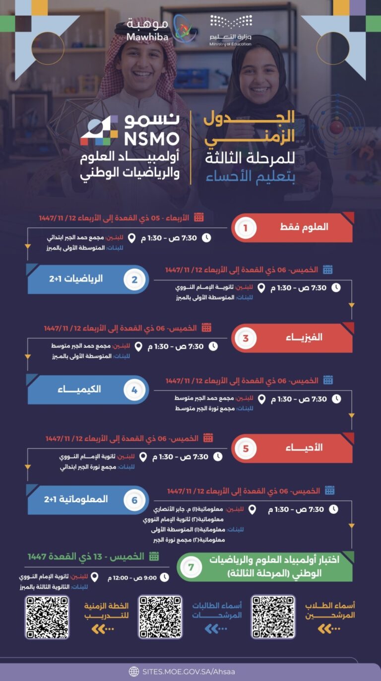 تعليم-الأحساء.-جدول-زمني-لاختيار-المرحلة-الثالثة-لأولمبياد-نسمو