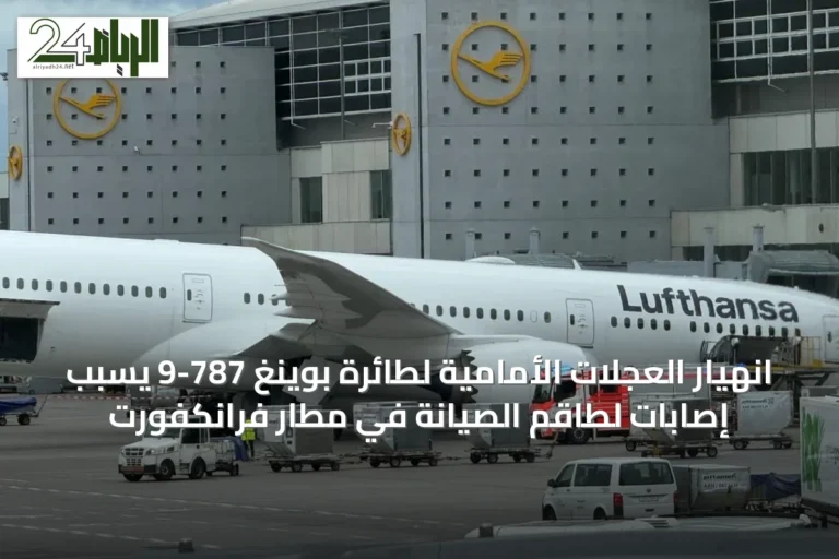 انهيار العجلات الأمامية لطائرة بوينغ 787-9 يسبب إصابات لطاقم الصيانة في مطار فرانكفورت