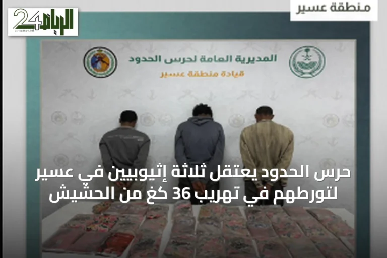 حرس الحدود يعتقل ثلاثة إثيوبيين في عسير لتورطهم في تهريب 36 كغ من الحشيش