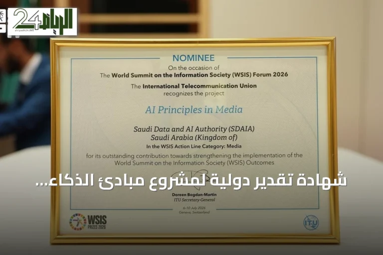 شهادة تقدير دولية لمشروع مبادئ الذكاء الاصطناعي في الإعلام السعودي بجنيف