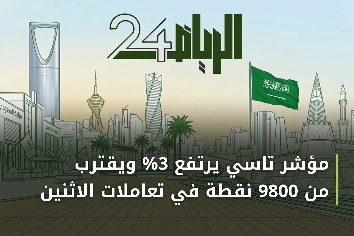 مؤشر تاسي يرتفع 3% ويقترب من 9800 نقطة في تعاملات الاثنين